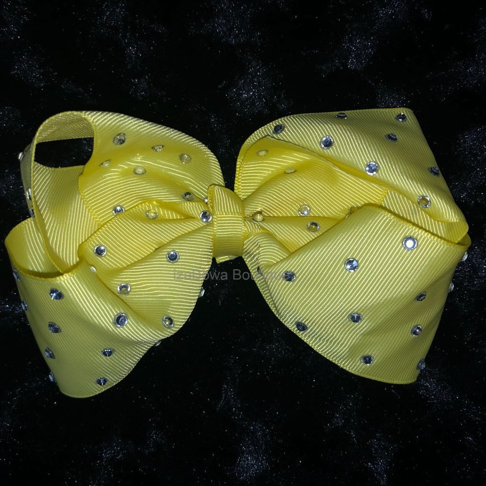 Pale Yellow 6" Rhinestone Boutique Bow 5B1829 Handmade NWT Boutique - Picture 3 of 3